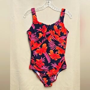 Lands' End Women's One Piece Swimsuit  in Vibrant Navy Orange and Pink Sz 12